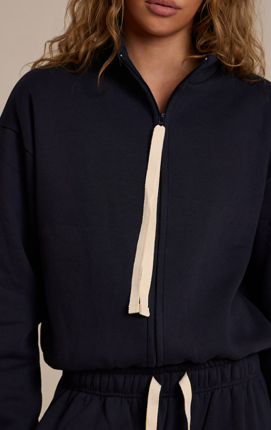 Belna Navy Contrast Drawcord Neck Sweatshirt