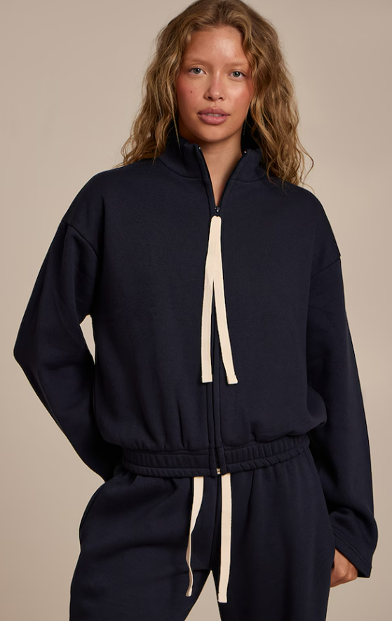 Belna Navy Contrast Drawcord Neck Sweatshirt