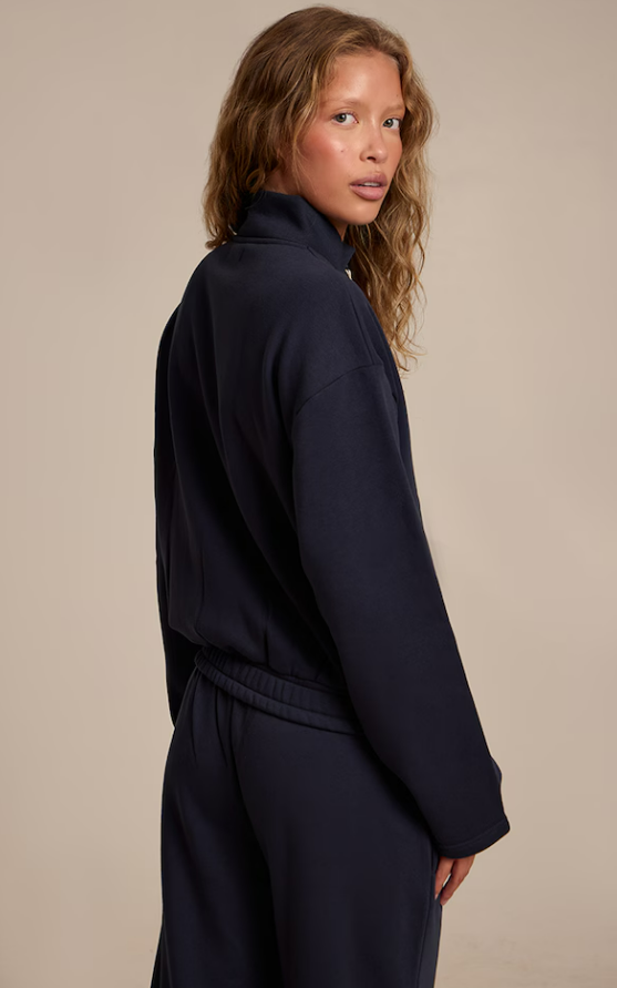 Belna Navy Contrast Drawcord Neck Sweatshirt