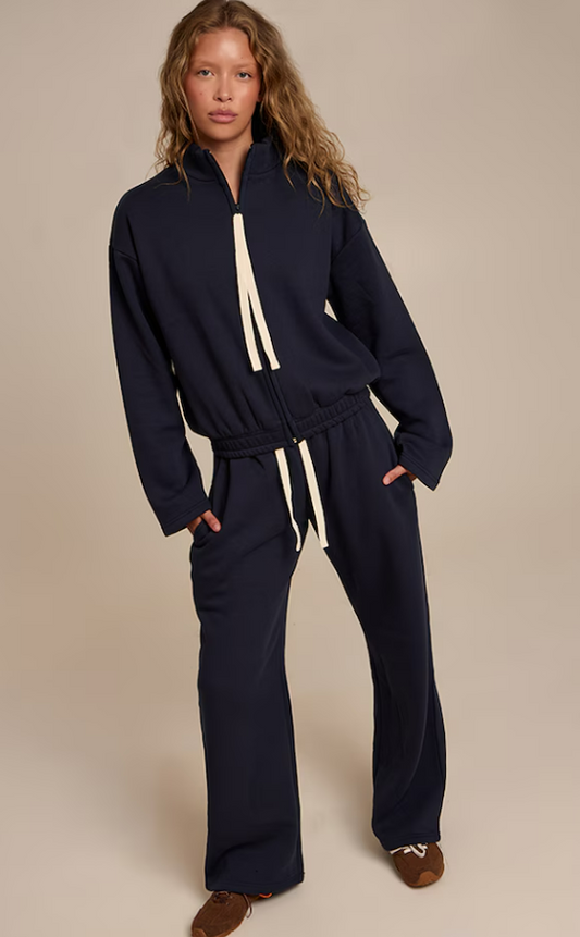Belna Navy Contrast Drawcord Neck Sweatshirt